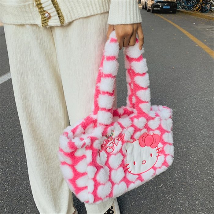 Hello Kitty Kawaii Handbag Soft and Comfortable Large capacity Storage Bag In Autumn and Winter Plush 5 - Hello Kitty Plush