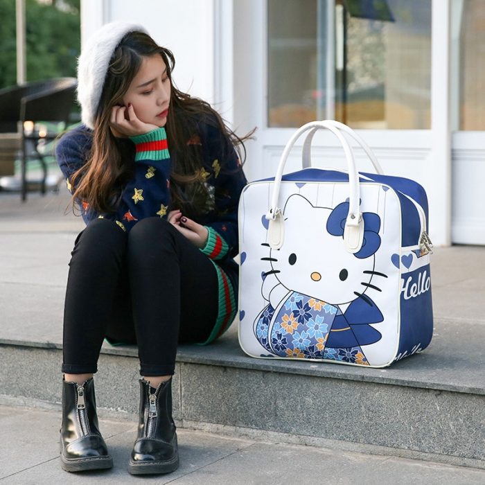 Hello Kitty Travel Bag Kawaii Cartoon Handbag Waterproof PU Luggage Bag Business Sanrio Student Large Capacity 4 - Hello Kitty Plush