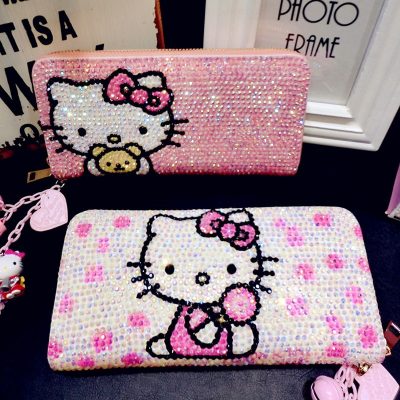 Hello Kitty Wallet Girls Cartoon Kt Cat Bling Diamond Personality Money Folder Bag Lovely Bright Women 1 - Hello Kitty Plush