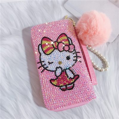 Hello Kitty Wallet Girls Cartoon Kt Cat Bling Diamond Personality Money Folder Bag Lovely Bright Women 3 - Hello Kitty Plush