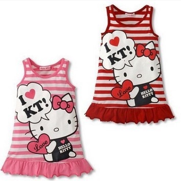 Summer Baby Girls Striped Sleeveless Dress Cotton Cartoon Dress For Baby Girls Child Clothing 1 - Hello Kitty Plush