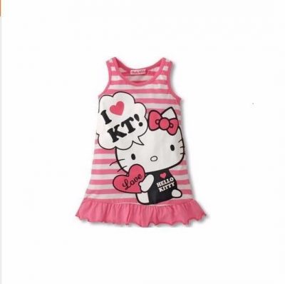 Summer Baby Girls Striped Sleeveless Dress Cotton Cartoon Dress For Baby Girls Child Clothing 2 - Hello Kitty Plush