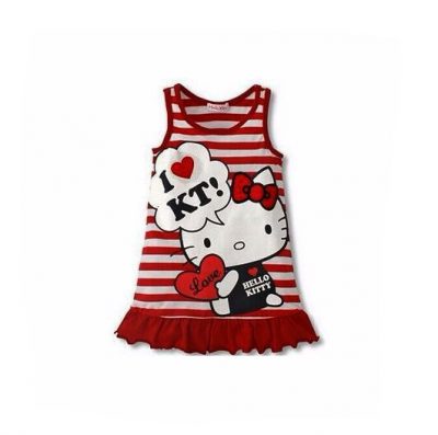 Summer Baby Girls Striped Sleeveless Dress Cotton Cartoon Dress For Baby Girls Child Clothing - Hello Kitty Plush