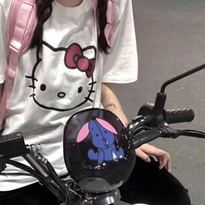 Y2k 2021 Cartoon Print Shirts Woman Girls Summer Animal Cat Short Sleeve Graphic Oversize Harajuku Casual 1 - Hello Kitty Plush