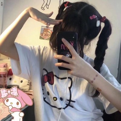 Y2k 2021 Cartoon Print Shirts Woman Girls Summer Animal Cat Short Sleeve Graphic Oversize Harajuku Casual 2 - Hello Kitty Plush