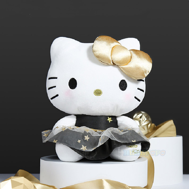 30cm Sanrio Kawaii Black and Gold Series Kuromi Hello Kitty Plush Toy Pillow Soft Stuffed Plushies - Hello Kitty Plush