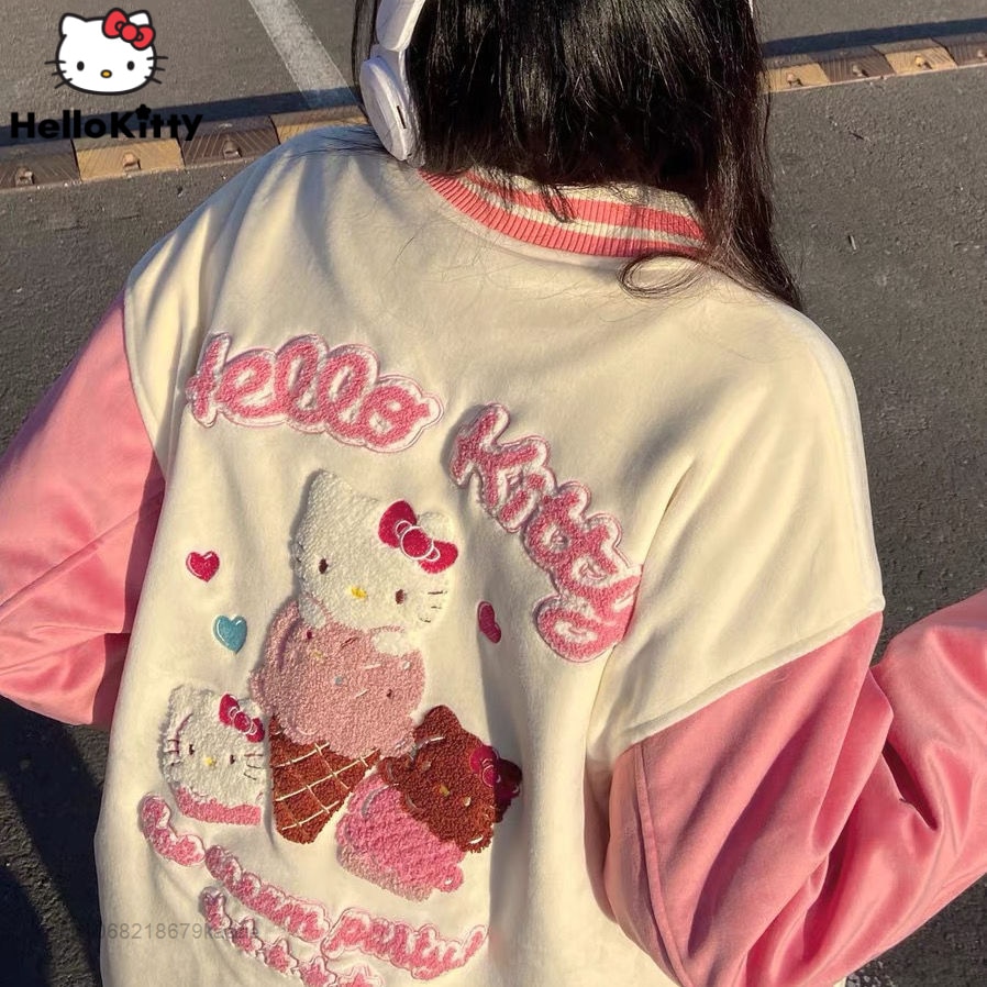 Hello Kitty Clothes Y2k Teenager Girl Luxury Design Embroidery Pink Jacket Baseball Jacket Fashion Coat Women - Hello Kitty Plush