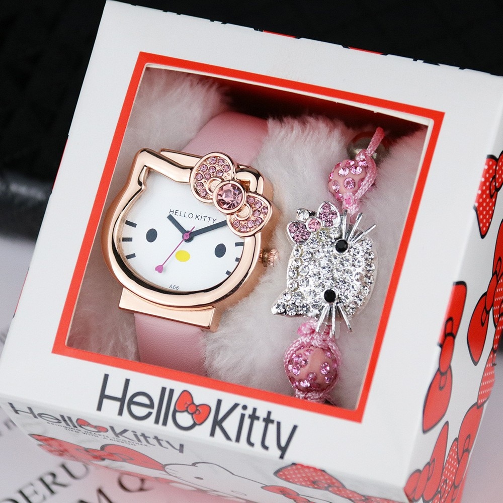 Hello Kitty Fashion Watch Gift Box New Kawaii Anime Sanrios Cute Cartoon Watch To Send Diamond - Hello Kitty Plush