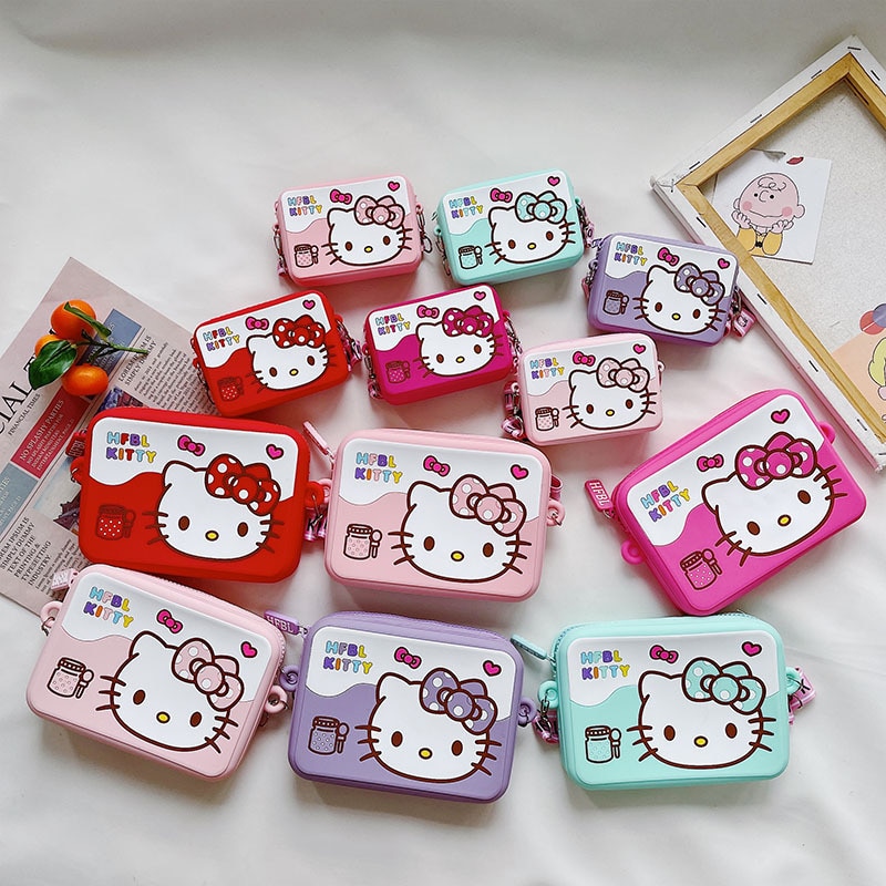 Hello Kitty Kawaii Pursees Cartoon Cat Shoulder Bag Korean Version of Silicone Diagonal Span Coin Bags - Hello Kitty Plush