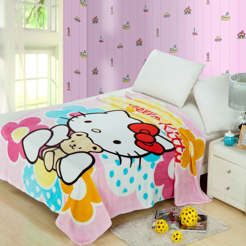 Cartoon Hello Kitty Flannel Children Blanket Summer Home Bedroom Air Conditioner Blanket Cute Kindergarten Baby Nap 1 - Hello Kitty Plush