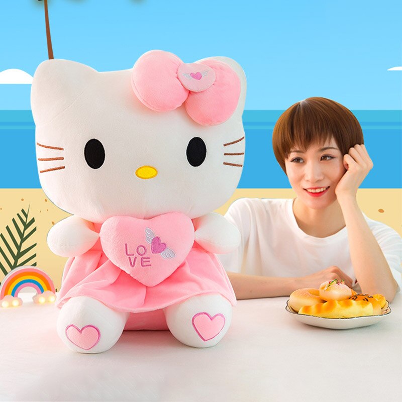 50cm Sanrio Anime Kawaii Hello Kitty Plush Toy Pink Bowknot Dress Peluche Doll Cute Decorate Pillow 4 - Hello Kitty Plush