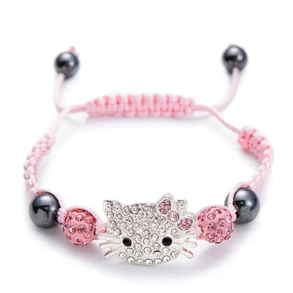 2021 New Kawaii Hello Kitty Sanrios Anime Fashion Simple Cat Diamond Beads Hand Woven Couple Bracelet 1 - Hello Kitty Plush