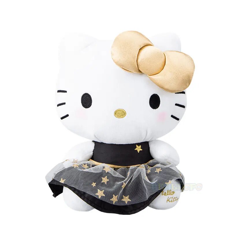 30cm Sanrio Kawaii Black and Gold Series Kuromi Hello Kitty Plush Toy Pillow Soft Stuffed Plushies - Hello Kitty Plush
