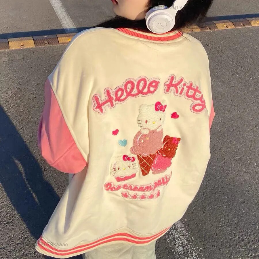 Hello Kitty Clothes Y2k Teenager Girl Luxury Design Embroidery Pink Jacket Baseball Jacket Fashion Coat Women - Hello Kitty Plush