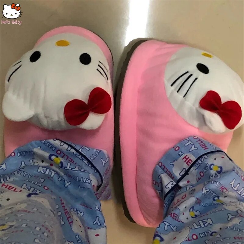 Sanrioes Anime Hello Kitty Big Head Winter Shoes Kawaii Cartoon Doll Women Soft Y2K Home Fluffy - Hello Kitty Plush